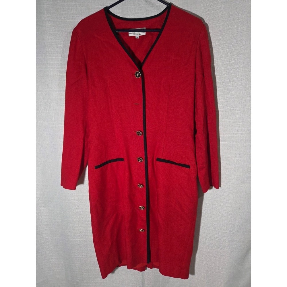 Talbot Vintage Button Down Dress Red Shoulder Pads Long Sleeve Size 8